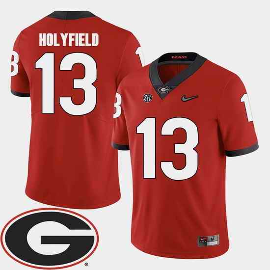 Men Georgia Bulldogs Elijah Holyfield Red College Football Sec Patch 2018 Jersey